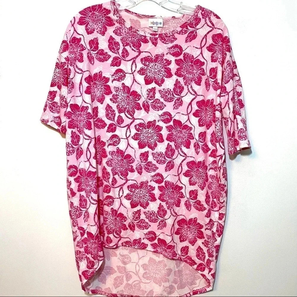 LuLaRoe Irma Pink  Polyester Spandex Tunic Shirt  Women's XXS Flowers